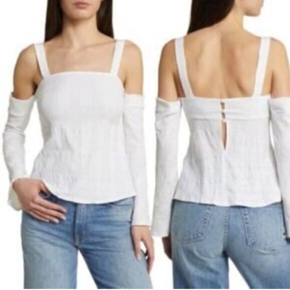 Topshop Textured White Cold Shoulder Top NWOTS